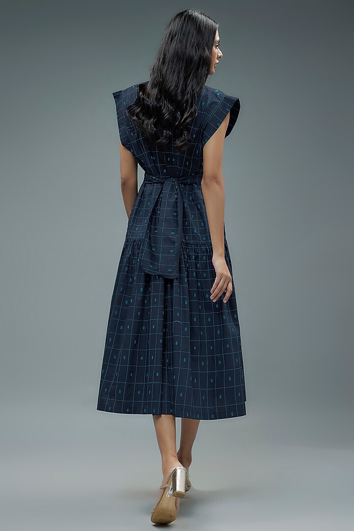 Blue Cotton Poplin Checkered Midi Vacation Dress by SNOB at Pernia's Pop Up Shop