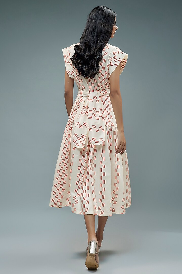 White Cotton Satin Printed Midi Vacation Dress by SNOB at Pernia's Pop Up Shop