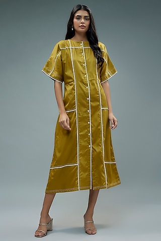 Gold Cotton Satin Midi Dress by SNOB