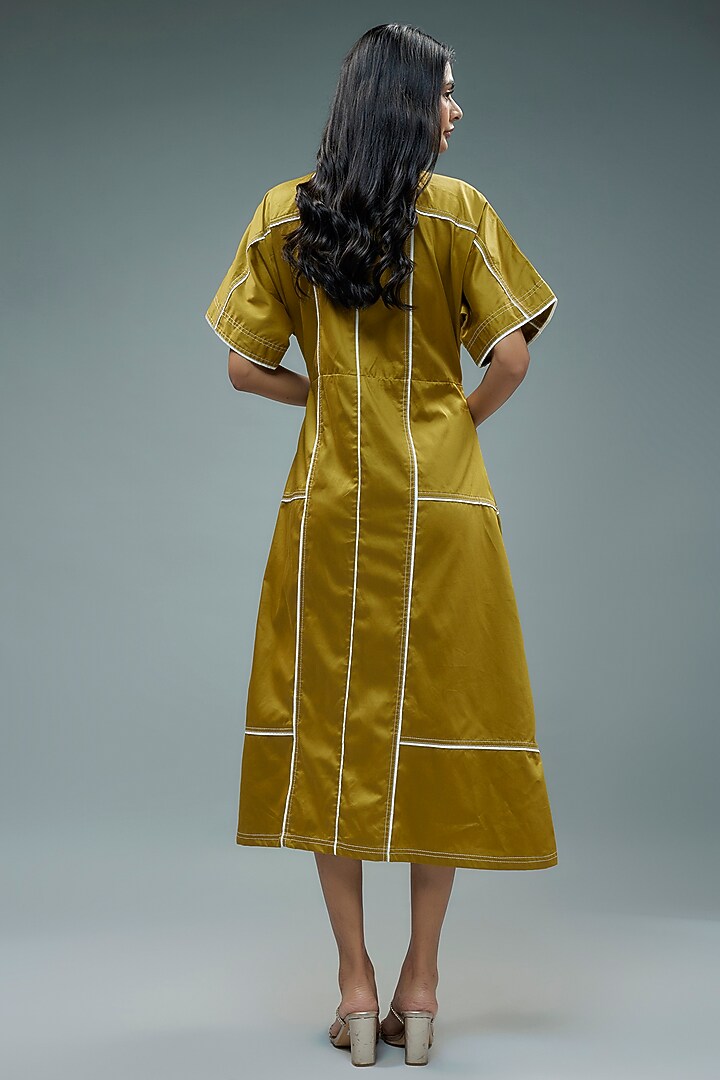 Gold Cotton Satin Midi Vacation Dress by SNOB at Pernia's Pop Up Shop