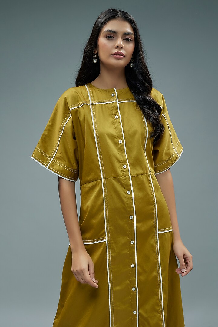 Gold Cotton Satin Midi Vacation Dress by SNOB at Pernia's Pop Up Shop
