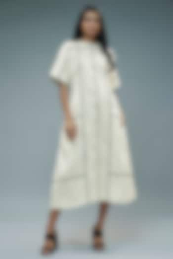 White Cotton Satin Midi Dress by SNOB at Pernia's Pop Up Shop