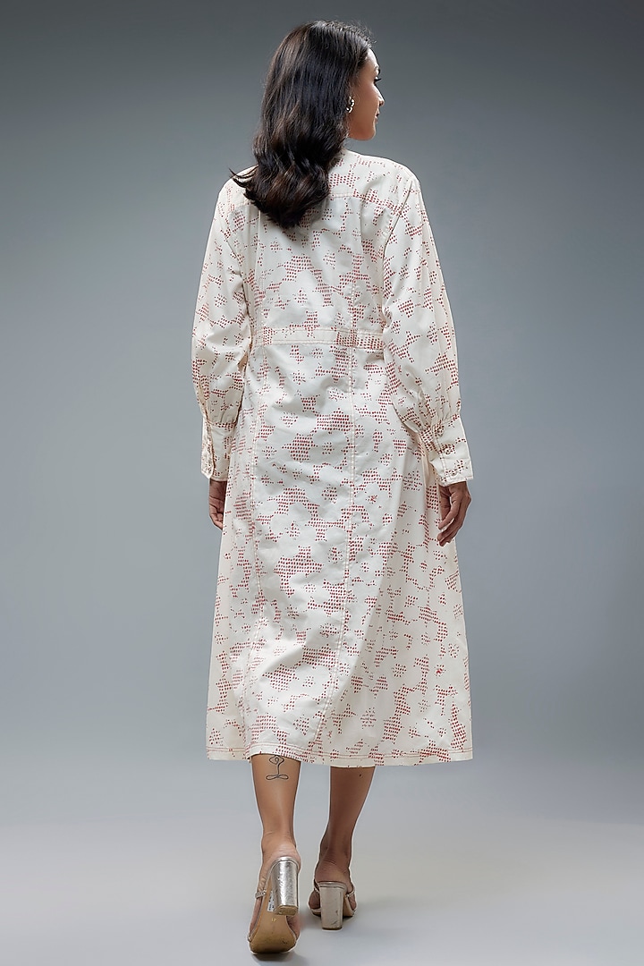 White Cotton Satin Printed Midi Vacation Dress by SNOB at Pernia's Pop Up Shop