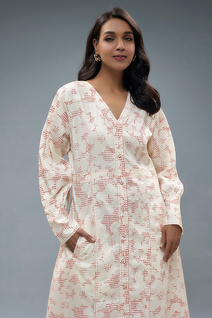 White Cotton Satin Printed Midi Vacation Dress by SNOB at Pernia's Pop Up Shop