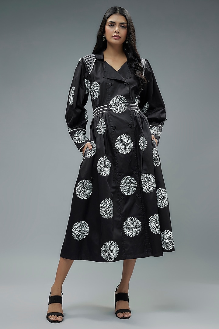 Black Cotton Printed Midi Dress by SNOB at Pernia's Pop Up Shop