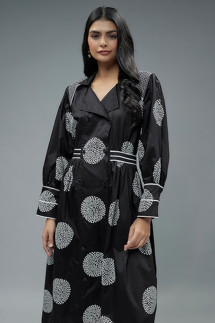 Black Cotton Printed Midi Vacation Dress by SNOB at Pernia's Pop Up Shop