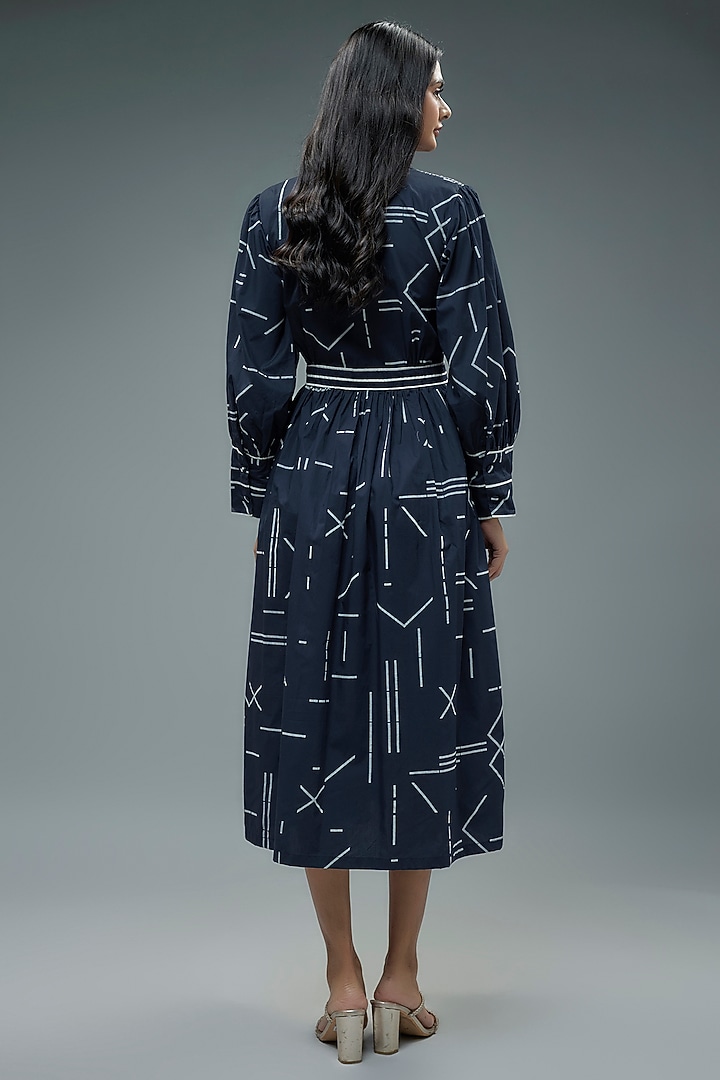 Blue Cotton Printed Midi Vacation Dress by SNOB at Pernia's Pop Up Shop