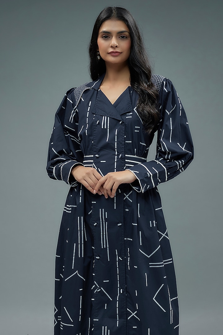 Blue Cotton Printed Midi Vacation Dress by SNOB at Pernia's Pop Up Shop