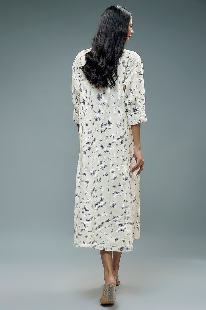 White Cotton Poplin Printed Midi Vacation Dress by SNOB at Pernia's Pop Up Shop