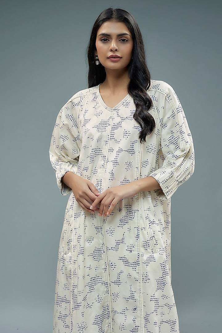 White Cotton Poplin Printed Midi Vacation Dress by SNOB at Pernia's Pop Up Shop