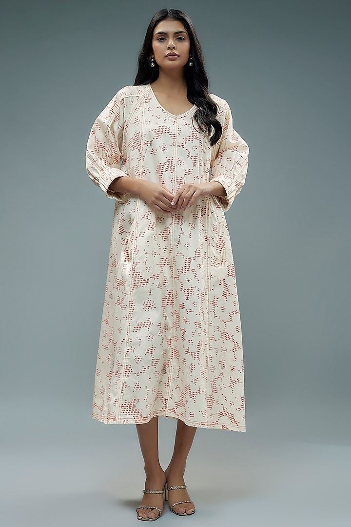 White Cotton Poplin Printed Midi Dress by SNOB at Pernia's Pop Up Shop