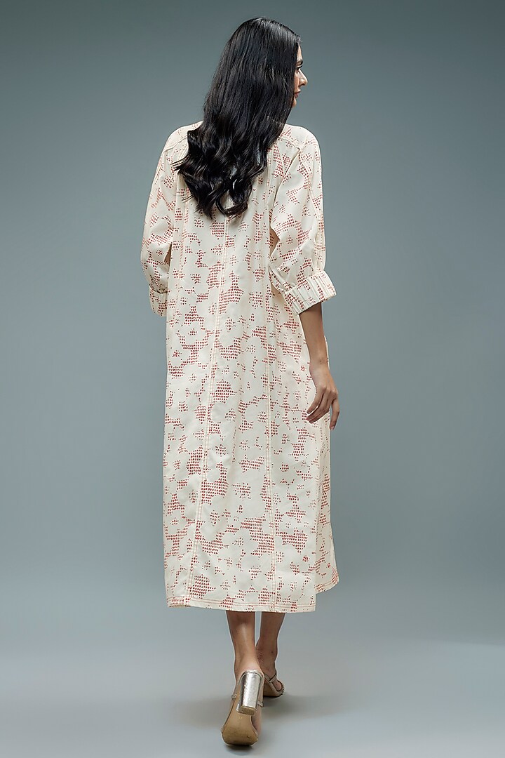 White Cotton Poplin Printed Midi Vacation Dress by SNOB at Pernia's Pop Up Shop