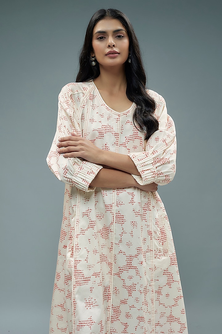 White Cotton Poplin Printed Midi Vacation Dress by SNOB at Pernia's Pop Up Shop