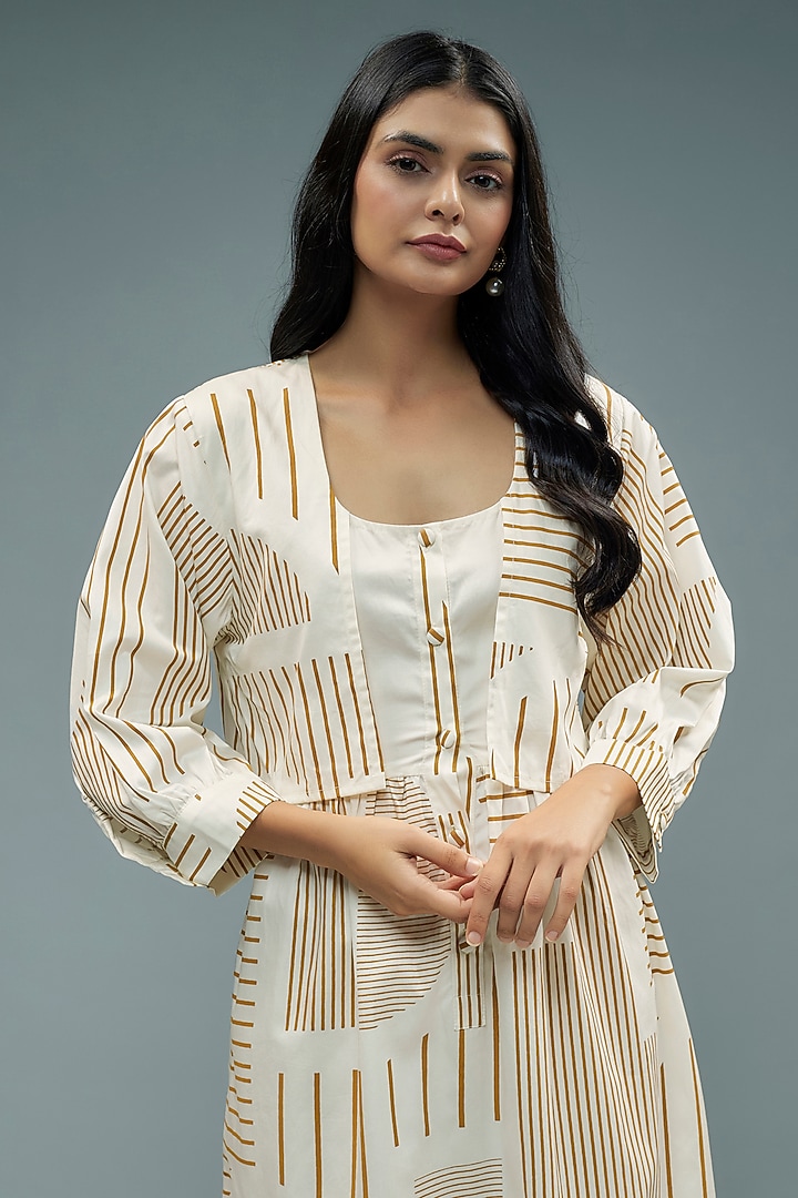 Off-White Cotton Geometric Printed Midi Vacation Dress by SNOB at Pernia's Pop Up Shop