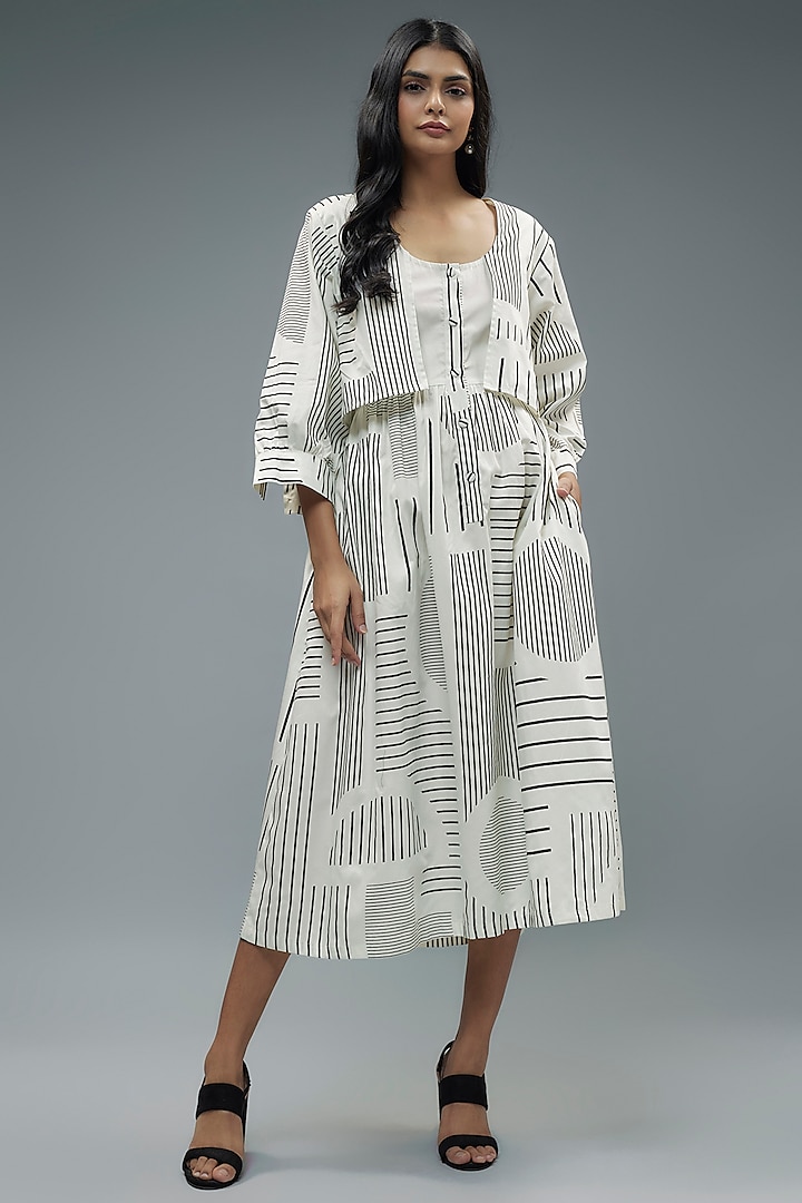 Off-White Cotton Geometric Printed Midi Dress by SNOB at Pernia's Pop Up Shop