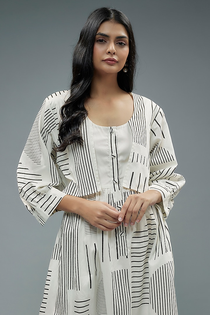 Off-White Cotton Geometric Printed Midi Vacation Dress by SNOB at Pernia's Pop Up Shop
