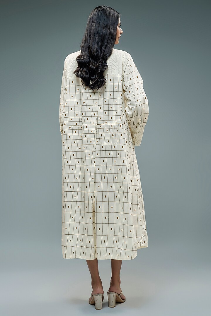 Off-White Cotton Geometric Checks Printed A-Line Midi Vacation Dress by SNOB at Pernia's Pop Up Shop