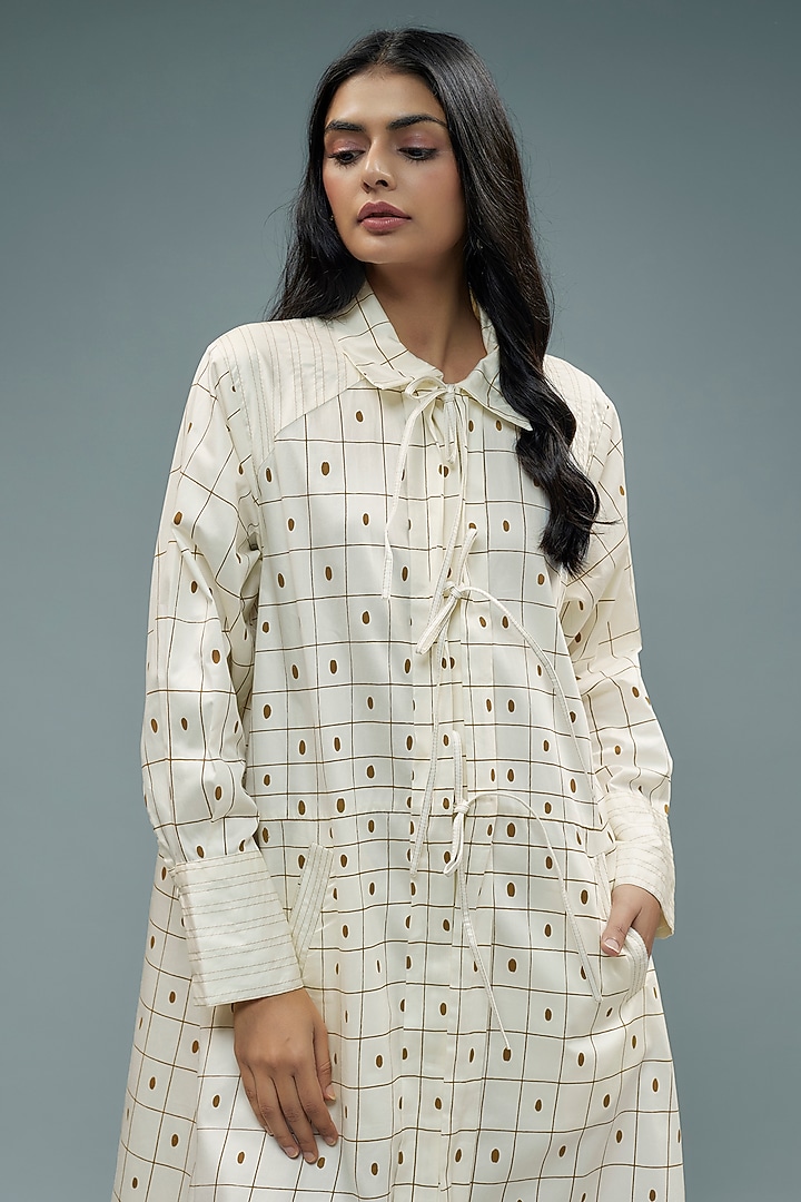 Off-White Cotton Geometric Checks Printed A-Line Midi Vacation Dress by SNOB at Pernia's Pop Up Shop