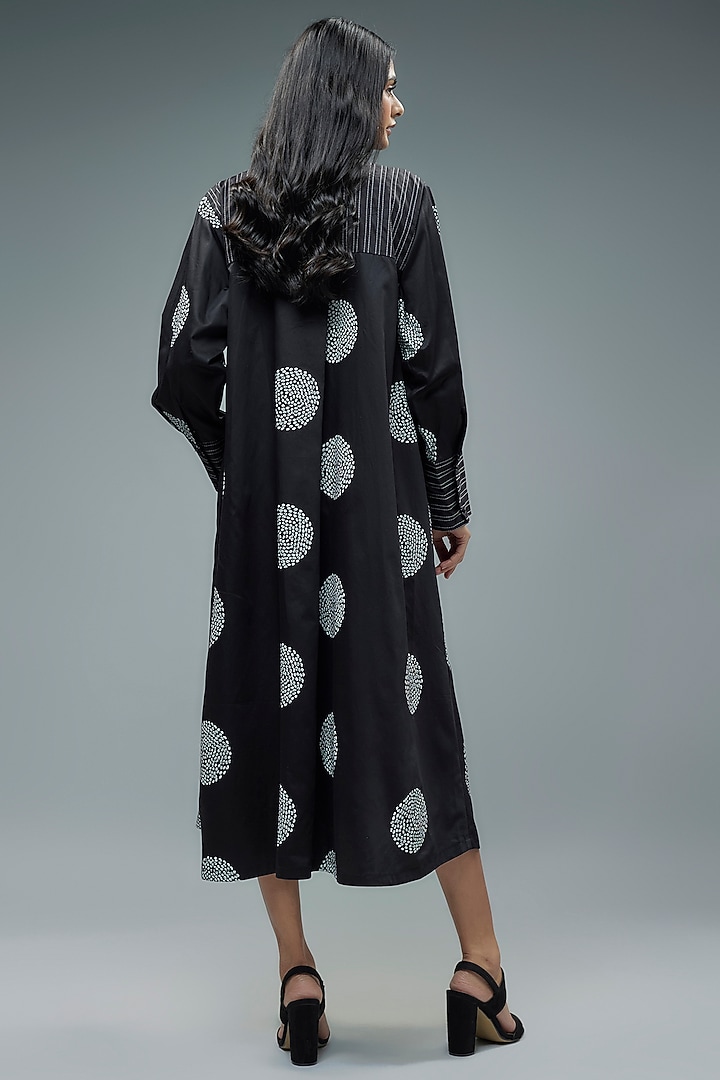 Black Cotton Polka Checks Printed A-Line Midi Vacation Dress by SNOB at Pernia's Pop Up Shop