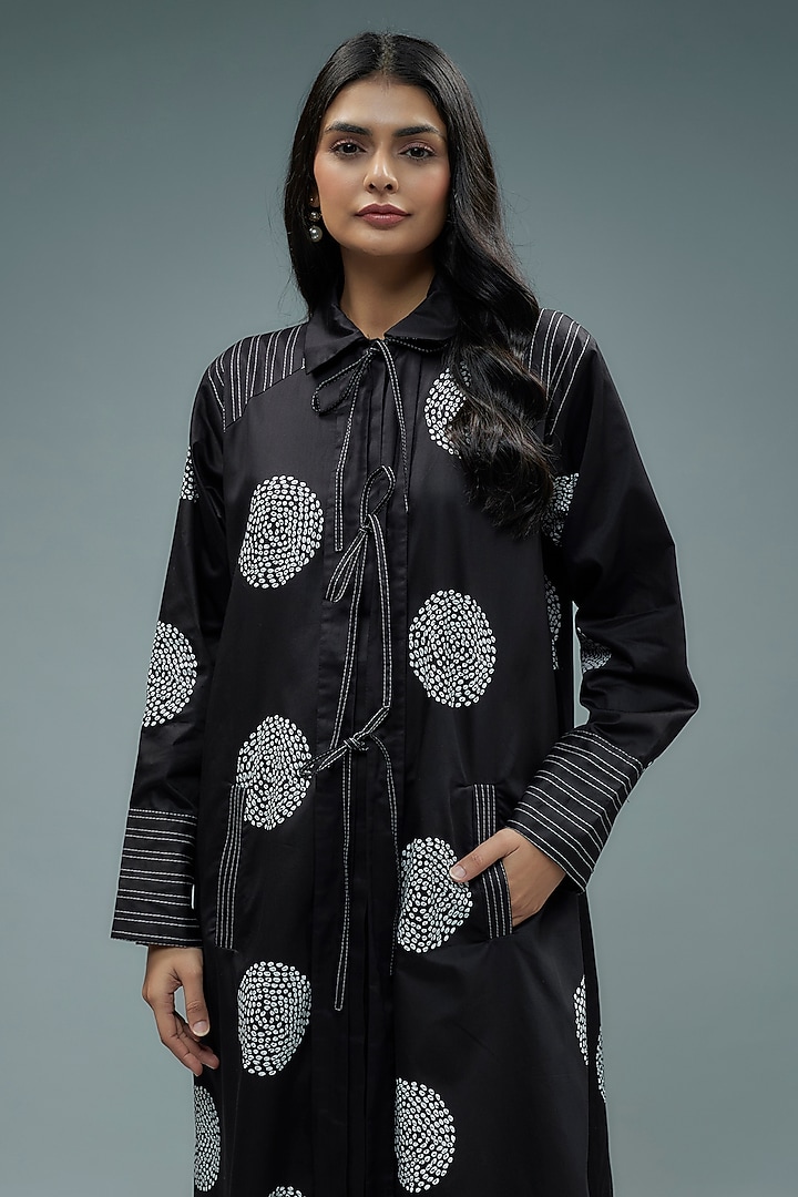 Black Cotton Polka Checks Printed A-Line Midi Vacation Dress by SNOB at Pernia's Pop Up Shop