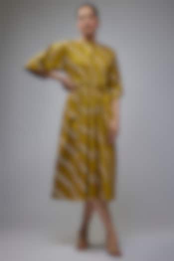 Golden Cotton Satin Midi Vacation Dress by SNOB at Pernia's Pop Up Shop