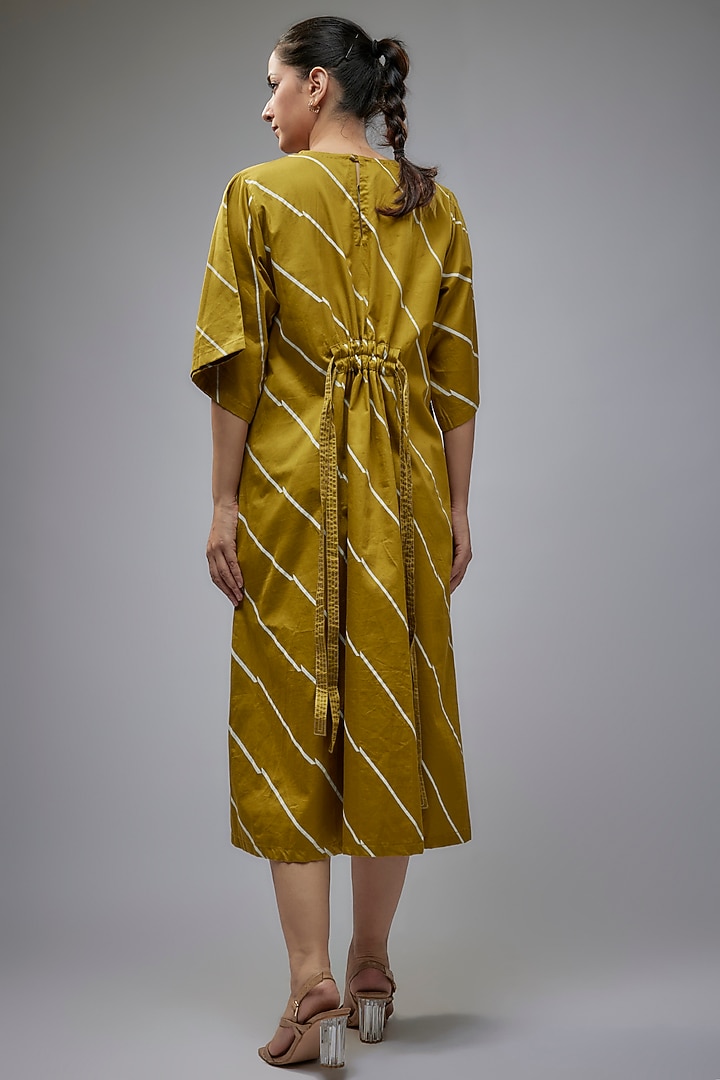 Golden Cotton Satin Midi Vacation Dress by SNOB at Pernia's Pop Up Shop