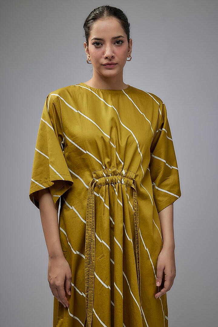 Golden Cotton Satin Midi Vacation Dress by SNOB at Pernia's Pop Up Shop