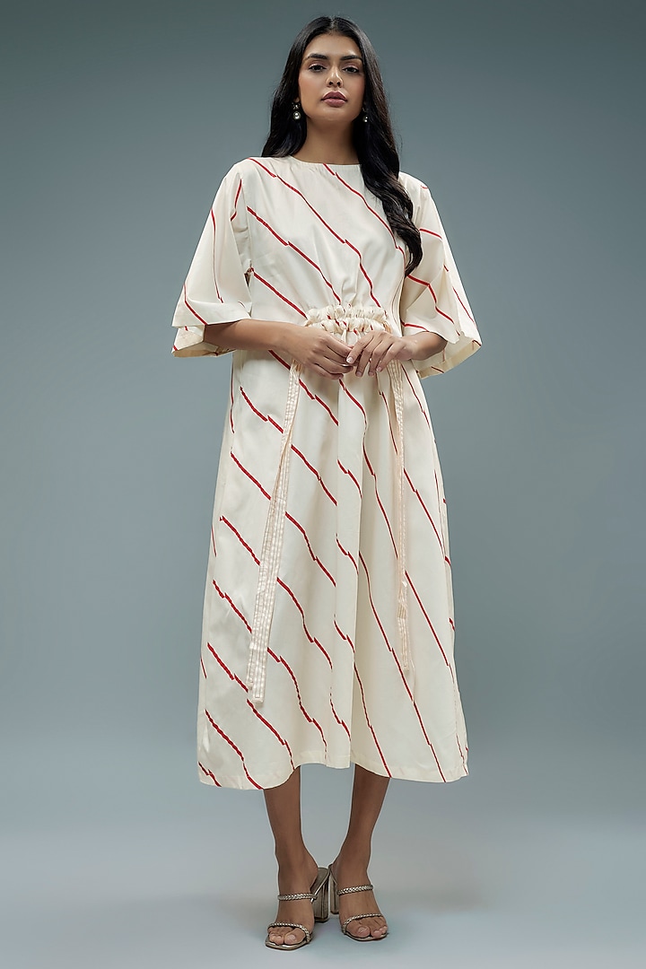 Off-White Cotton Geometric Printed A-Line Midi Dress by SNOB at Pernia's Pop Up Shop