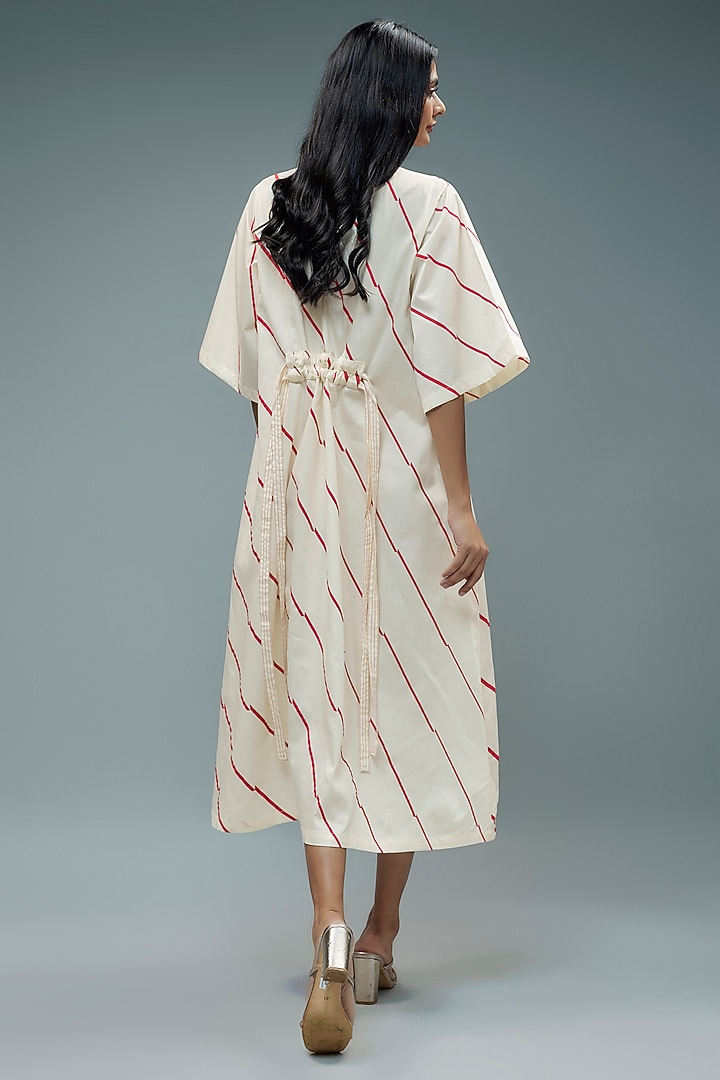 Off-White Cotton Geometric Printed A-Line Midi Vacation Dress by SNOB at Pernia's Pop Up Shop