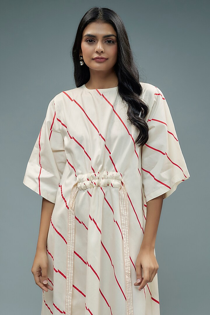 Off-White Cotton Geometric Printed A-Line Midi Vacation Dress by SNOB at Pernia's Pop Up Shop