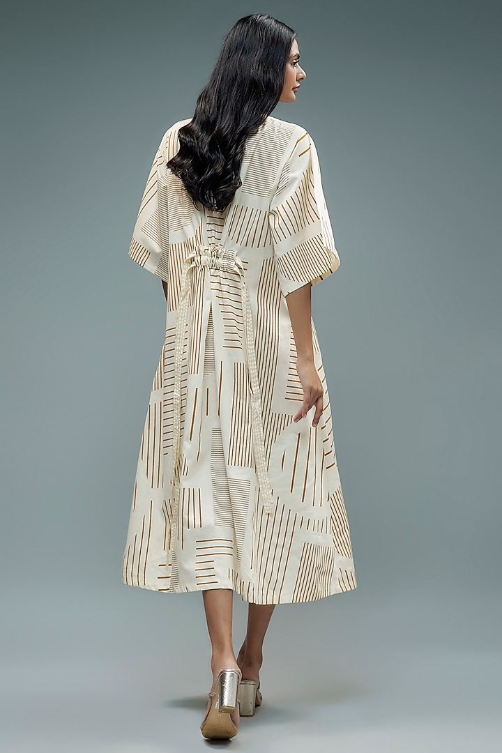 Off-White Cotton Geometric Printed A-Line Midi Vacation Dress by SNOB at Pernia's Pop Up Shop