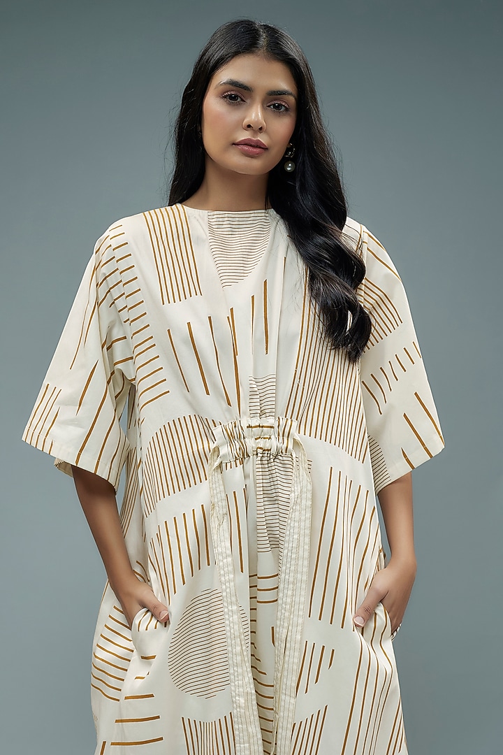 Off-White Cotton Geometric Printed A-Line Midi Vacation Dress by SNOB at Pernia's Pop Up Shop