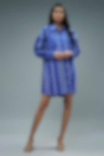 Cobalt Blue Cotton Hopscotch Printed Mini Shirt Dress by SNOB at Pernia's Pop Up Shop