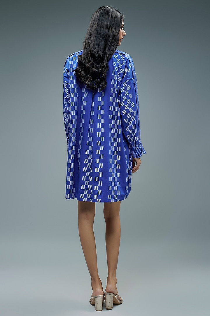 Cobalt Blue Cotton Hopscotch Printed Mini Vacation Shirt Dress by SNOB at Pernia's Pop Up Shop
