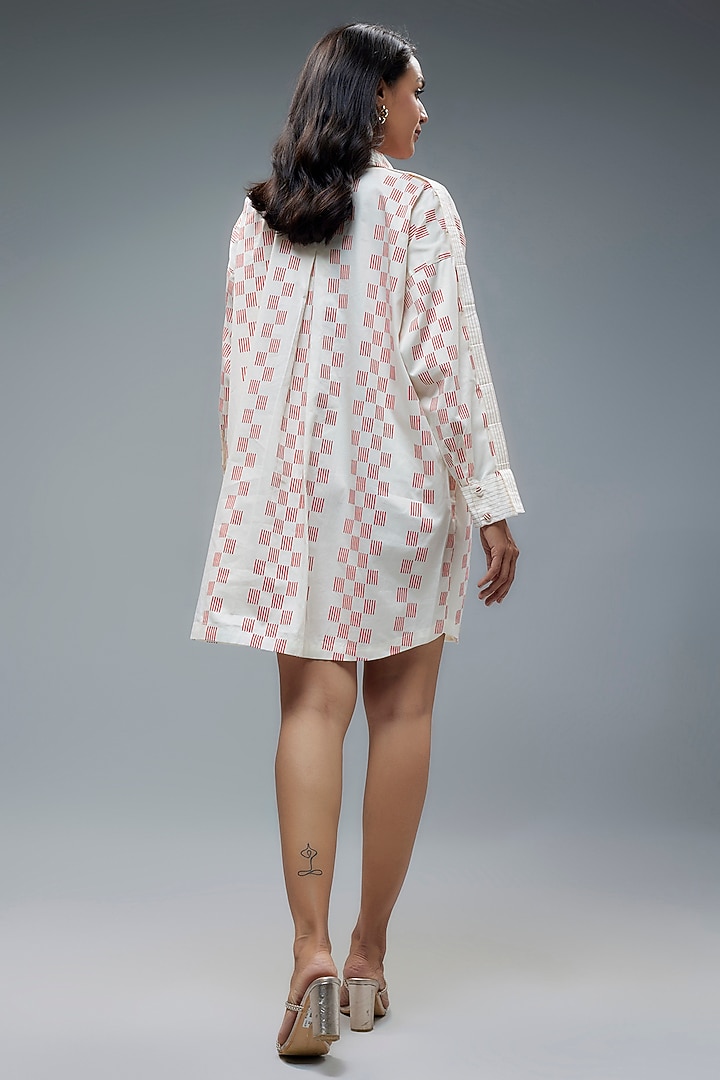 Off-White Cotton Hopscotch Printed Mini Vacation Shirt Dress by SNOB at Pernia's Pop Up Shop