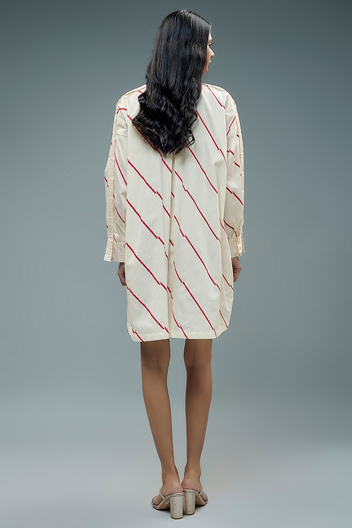 Off-White Cotton Geometric Printed Mini Vacation Shirt Dress by SNOB at Pernia's Pop Up Shop