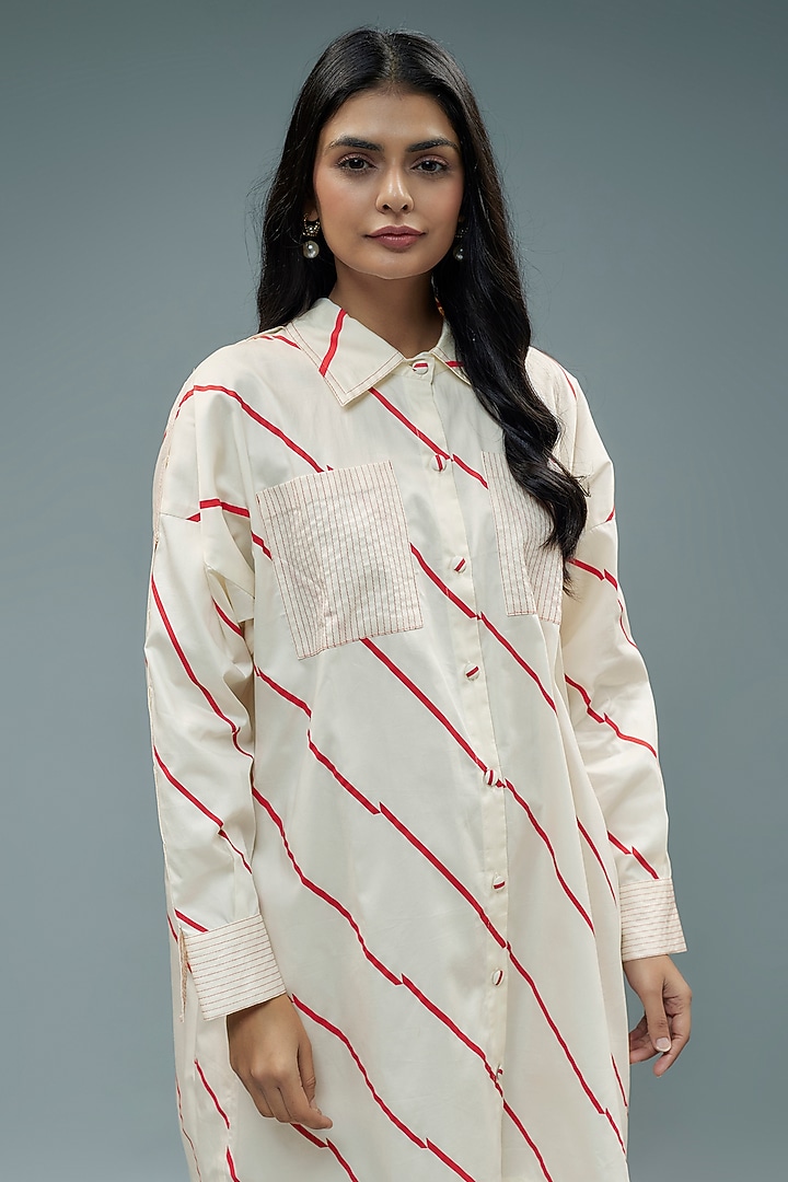 Off-White Cotton Geometric Printed Mini Vacation Shirt Dress by SNOB at Pernia's Pop Up Shop