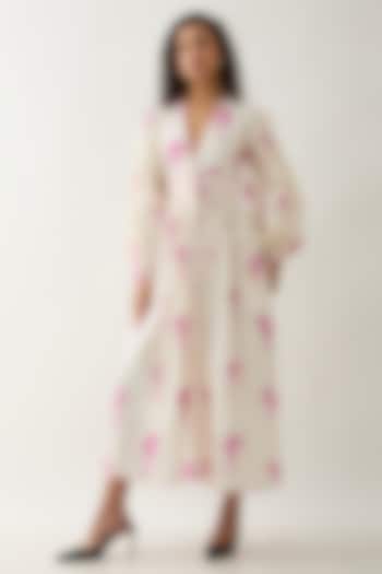 Off-White Cotton Satin Mosaic Printed Flared Midi Vacation Dress by SNOB at Pernia's Pop Up Shop