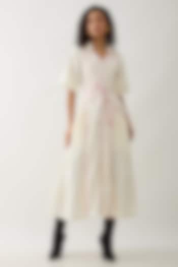 Off-White Cotton Satin Mosaic Printed Flared Midi Vacation Dress by SNOB at Pernia's Pop Up Shop