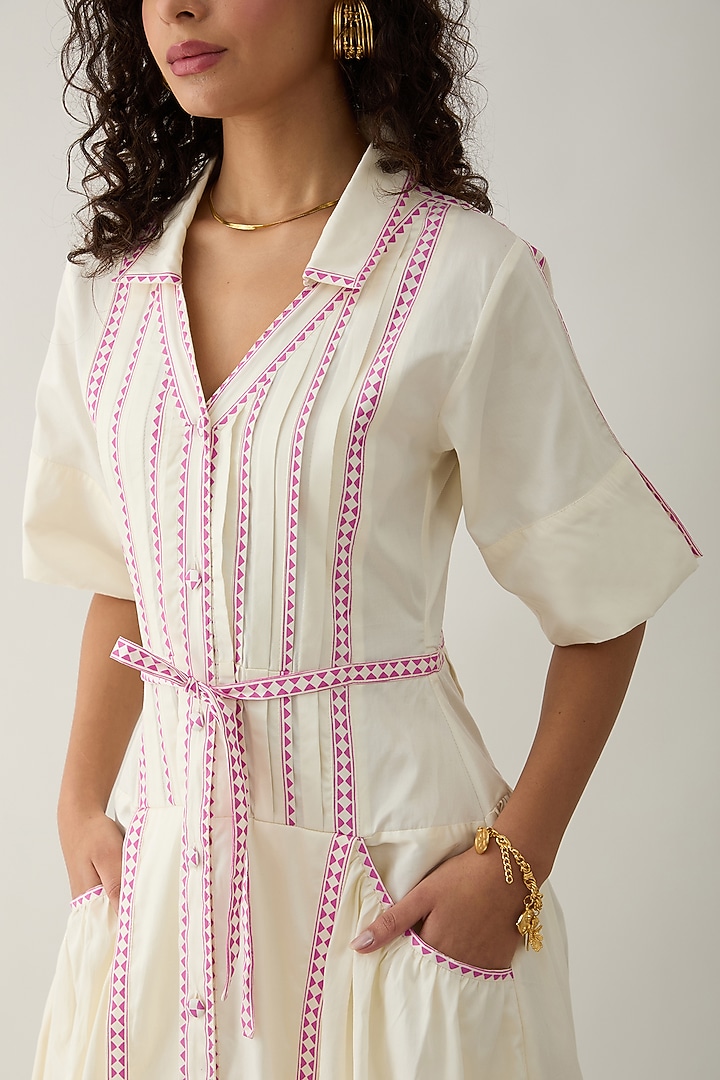 Off-White Cotton Satin Mosaic Printed Flared Midi Vacation Dress by SNOB at Pernia's Pop Up Shop
