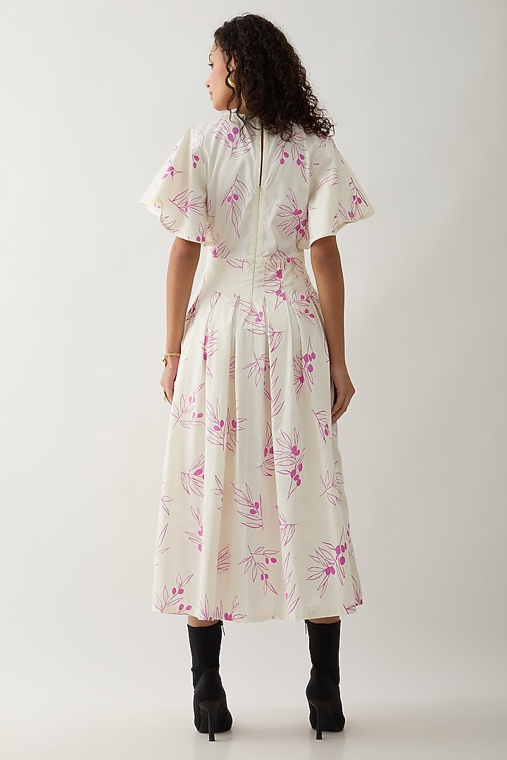 Off-White Cotton Satin Printed Flared Midi Vacation Dress by SNOB at Pernia's Pop Up Shop