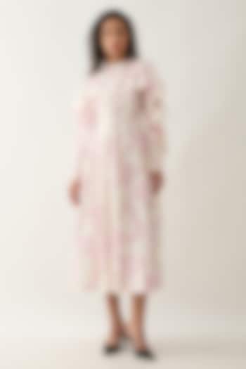 Off-White Cotton Satin Printed Flared Midi Vacation Dress by SNOB at Pernia's Pop Up Shop