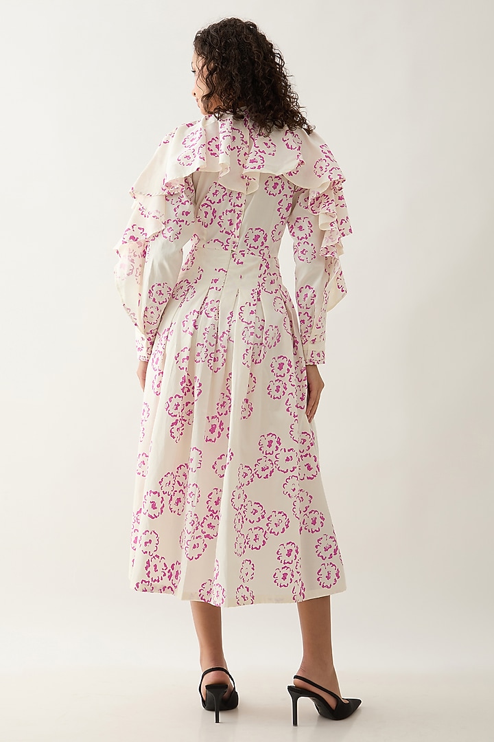 Off-White Cotton Satin Printed Flared Midi Vacation Dress by SNOB at Pernia's Pop Up Shop