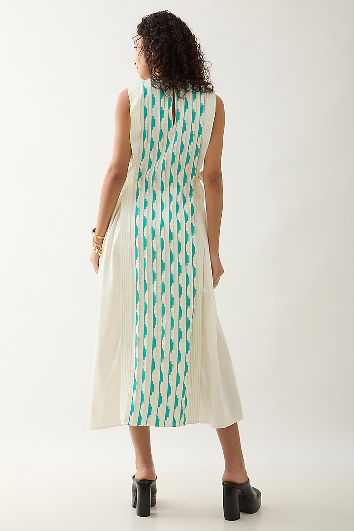 Off-White Cotton Satin Printed Sleeveless Midi Vacation Dress by SNOB at Pernia's Pop Up Shop