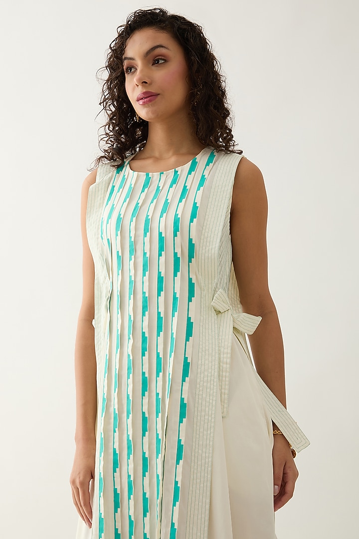 Off-White Cotton Satin Printed Sleeveless Midi Vacation Dress by SNOB at Pernia's Pop Up Shop