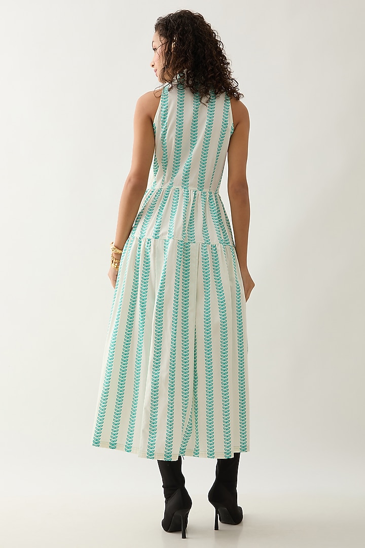 Off-White Cotton Satin Printed Sleeveless Midi Summer Dress by SNOB at Pernia's Pop Up Shop