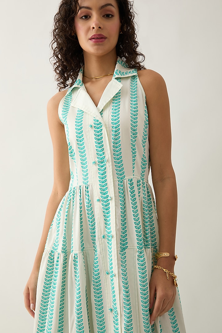 Off-White Cotton Satin Printed Sleeveless Midi Summer Dress by SNOB at Pernia's Pop Up Shop
