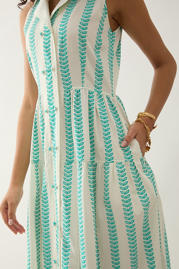 Off-White Cotton Satin Printed Sleeveless Midi Summer Dress by SNOB at Pernia's Pop Up Shop