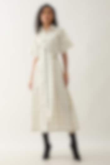 Off-White Cotton Satin Printed Midi Vacation Dress by SNOB at Pernia's Pop Up Shop