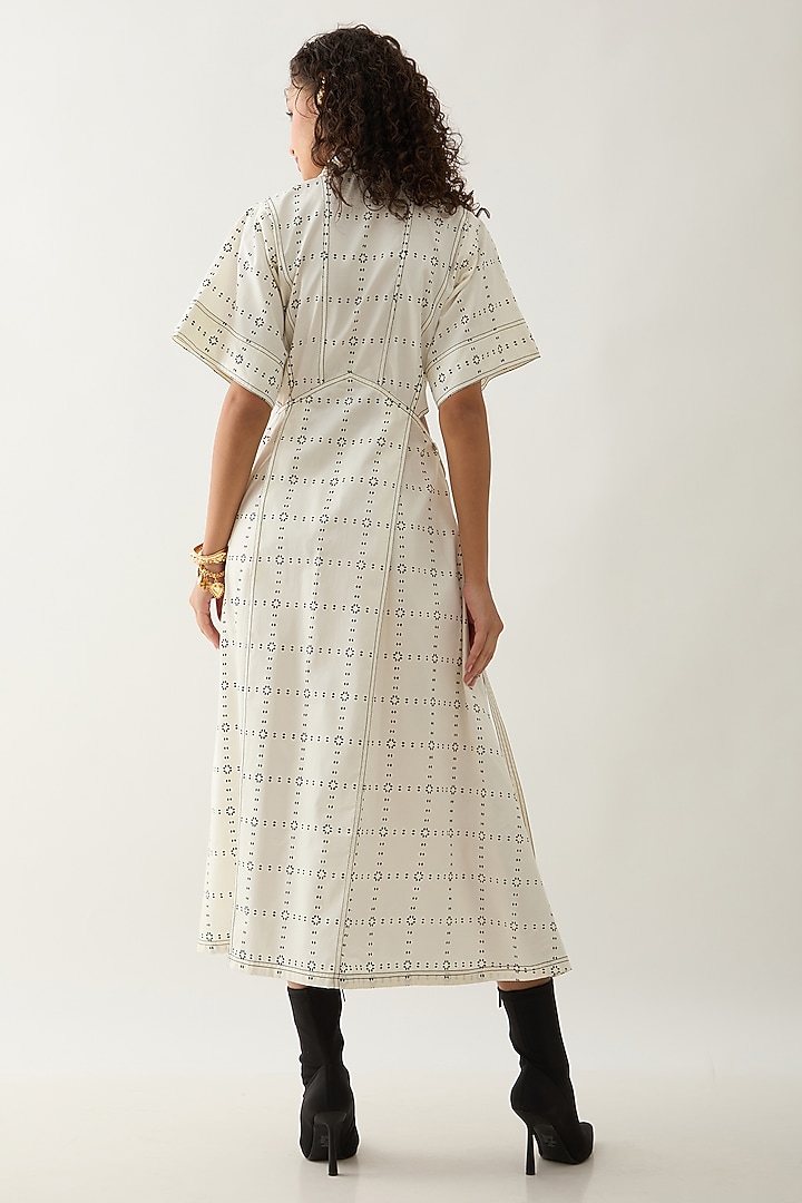 Off-White Cotton Satin Printed Midi Vacation Dress by SNOB at Pernia's Pop Up Shop